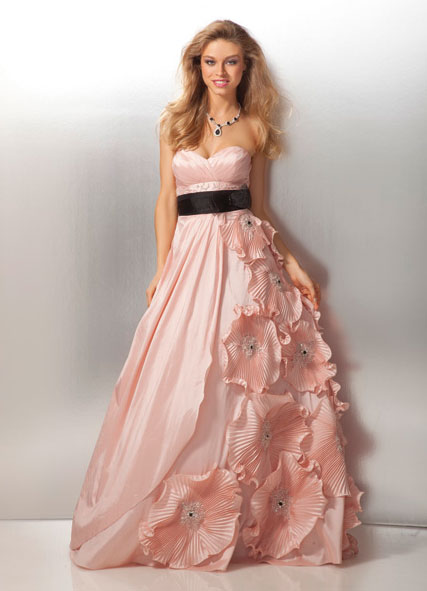 Hot Sale Pink A Line Sweetheart Neckline Ball Gown Dresses With Ruffle Flowers