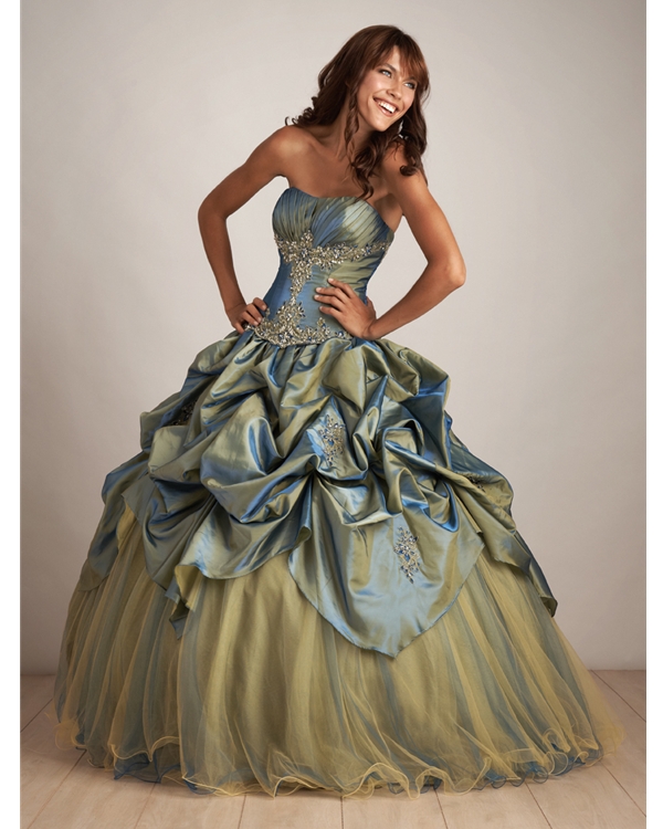 Yellow And Green Ball Gown Strapless Floor Length Quinceanera Dresses With Ruffles And Embroidery