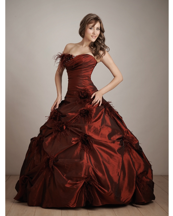 Burgundy Strapless Ball Gown Floor Length Quinceanera Dresses With Twist Drapes And Flowers