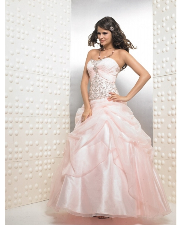 Baby Pink Ball Gown Strapless Full Length Quinceanera Dresses With Shiny Embroidery