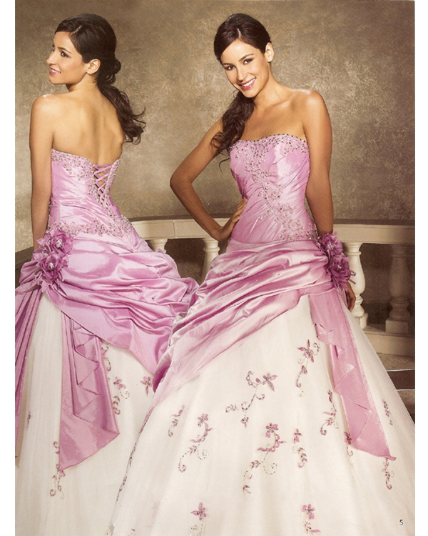 Floor Length Ball Gown Strapless Pink And White Quinceanera Dresses With Hand Made Flowers