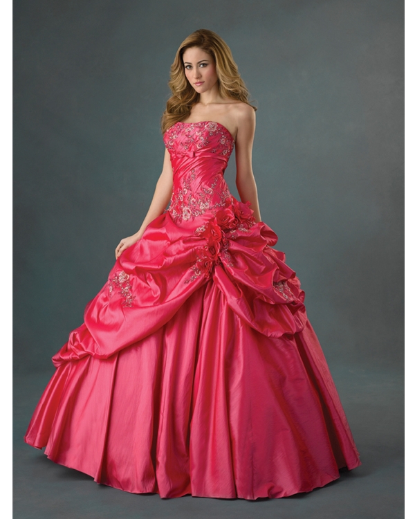 Rose Red Strapless Ball Gown Strapless Full Length Quinceanera Dresses With Embroidery