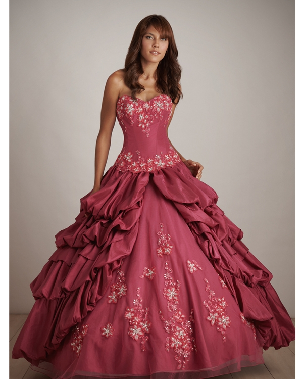 Inki Pink Strapless Sweatheart Ball Gown Floor Length Quinceanera Dresses With Embroidery