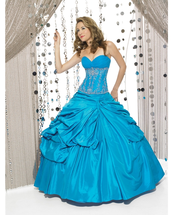 Floor Length Ball Gown Sweatheart Strapless Blue Quinceanera Dresses With Shiny Embroidery