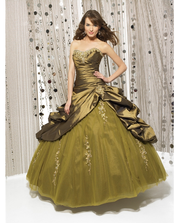 Olive Ball Gown Sweatheart Strapless Full Length Quinceanera Dresses With Appliques