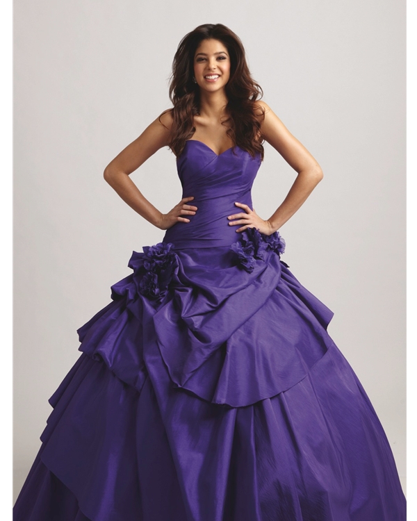Purple Ball Gown Sweatheart Strapless Full Length Quinceanera Dresses With Hand Made Flowers