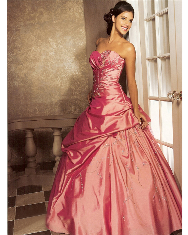 Coral Red Ball Gown Sweatheart Floor Legnth Taffeta Quinceanera Dresses With Beads