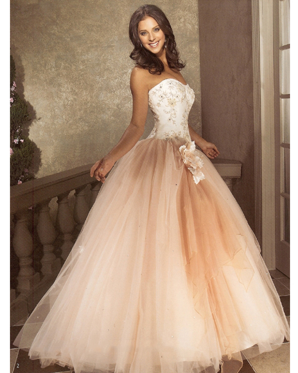 Apricot Strapless Floor Length Ball Gown Tulle Quinceanera Dresses With Hand Made Flower