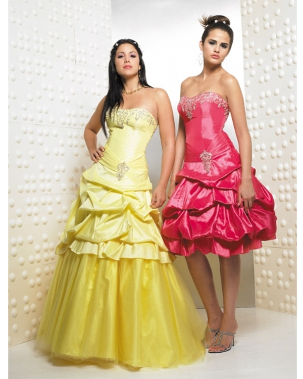 Yellow Floor Length Knee Length Strapless A Line Quinceanera Dresses With Ruches