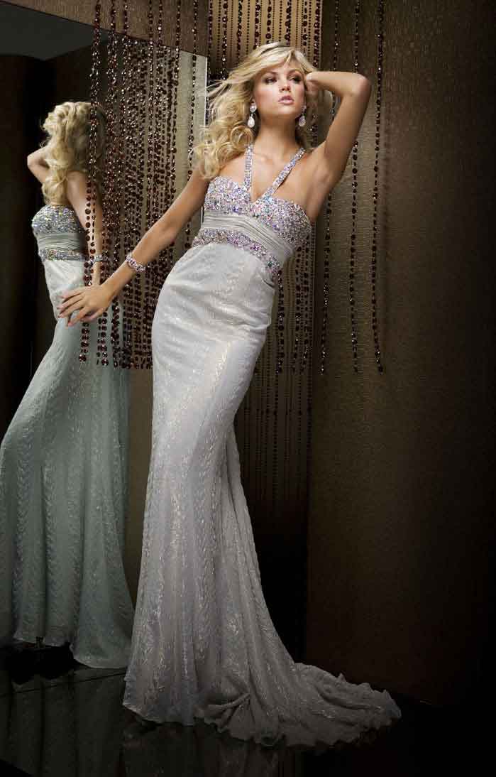 Halter Empire Sweep Train Floor Length Mermaid Prom Dresses With Sequins 