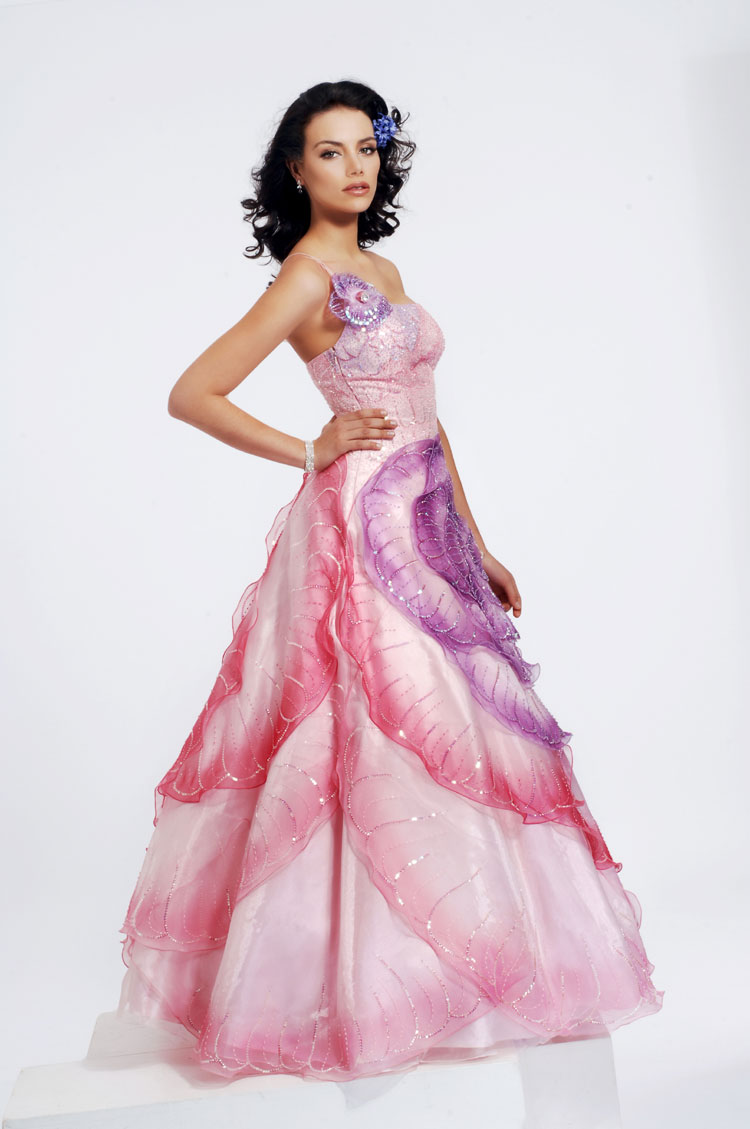 Pink And Purple Spaghetti Strap Floor Length A Line Organza Prom Dresses With Flowers