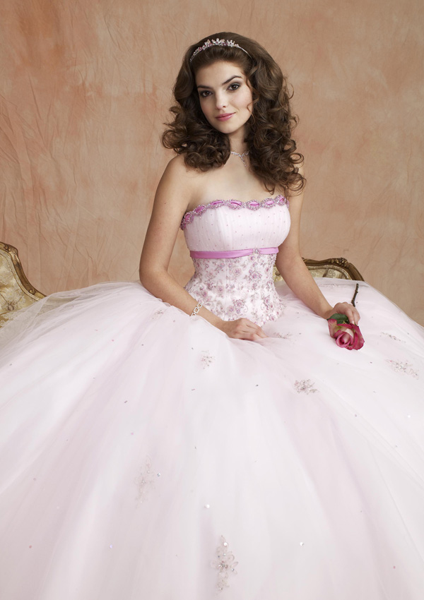 Floor Length Strapless Satin Tulle Ball Gown With Beading Embroidery