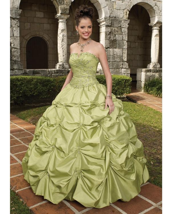 Sage Ball Gown Strapless Draped Floor Length Taffeta Quinceanera Dresses With Embroidery