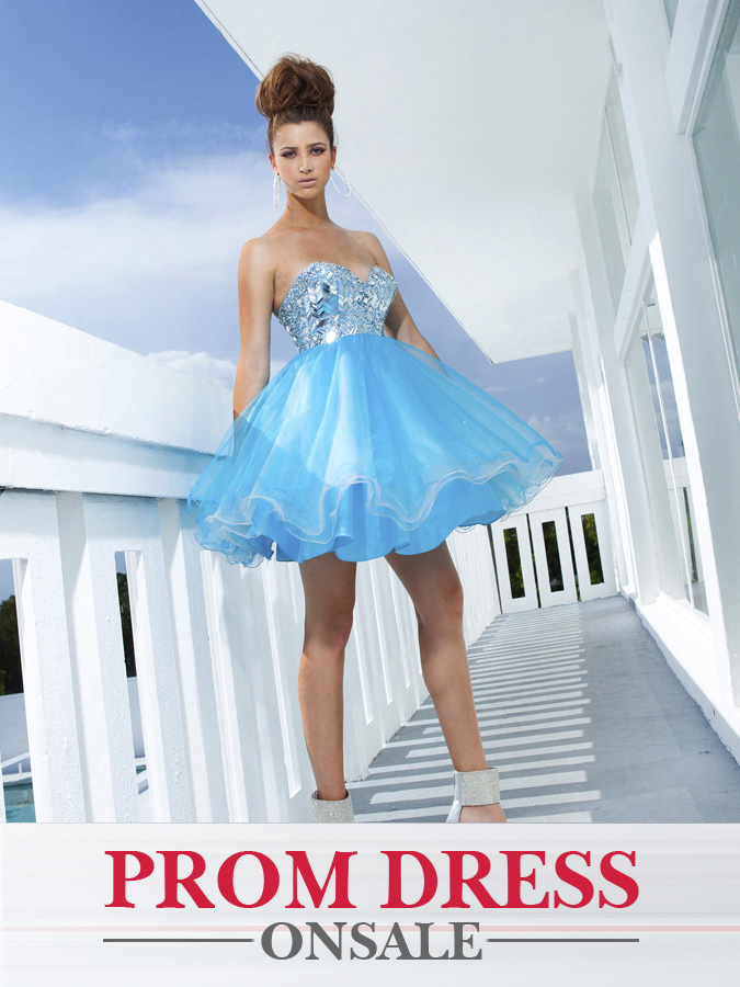 Turquoise Strapless Sweetheart Empire Short Mini Chiffon Prom Dresses With Sequins 