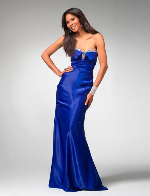 Strapless Sweetheart Column Floor Length Royal Blue Prom Dresses With Jewel 