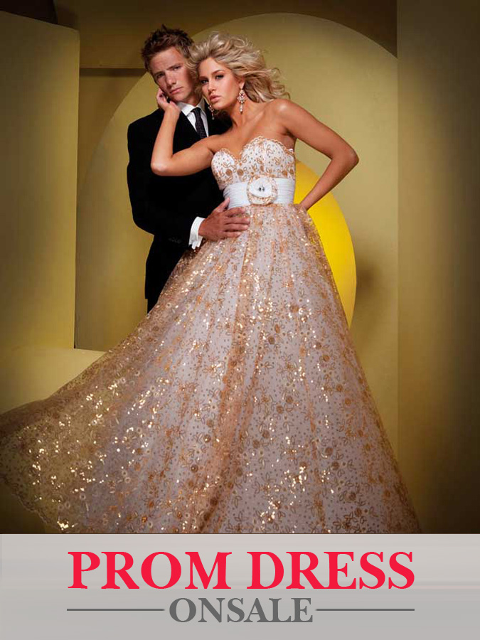 Glittery Gold Strapless Sweetheart Empire Floor Length A Line Prom Dresses With White Sash 