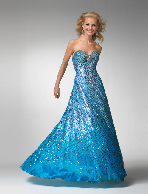 Teal Strapless Sweetheart Floor Length A Line Prom Dresses With Sequins 