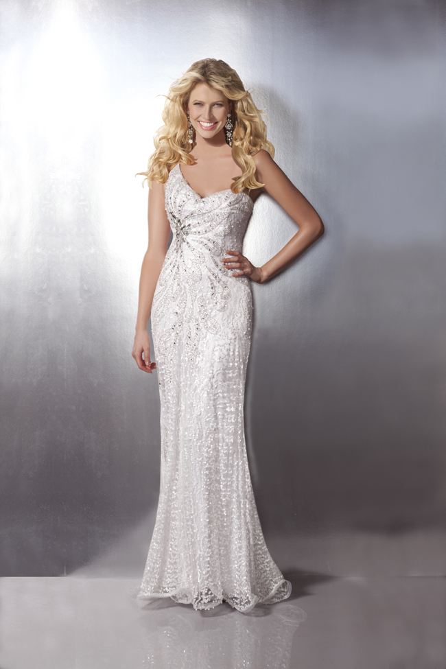 White One Shoulder Sweetheart Column Floor Length Lace Prom Dresses With Sequins 