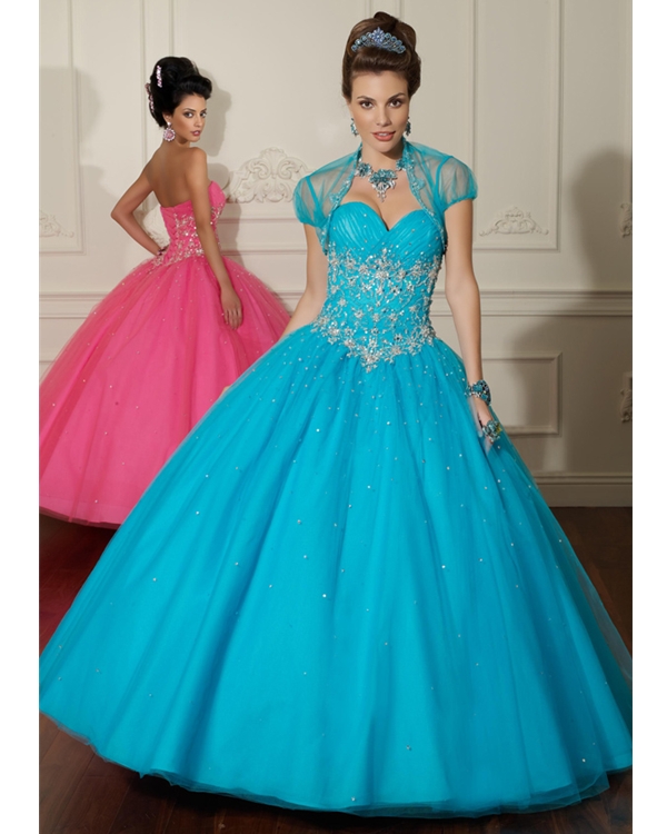 Turquoise Sweetheart Floor Length Ball Gown Organza Quinceanera Dresses With Beadings Appliques
