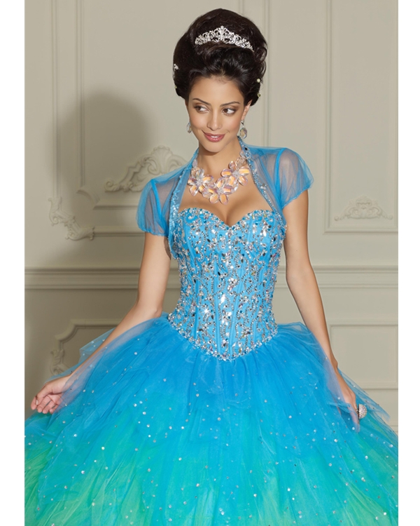 Sweetheart Turquoise Floor Length Ball Gown Organza Quinceanera Dresses With Beadings
