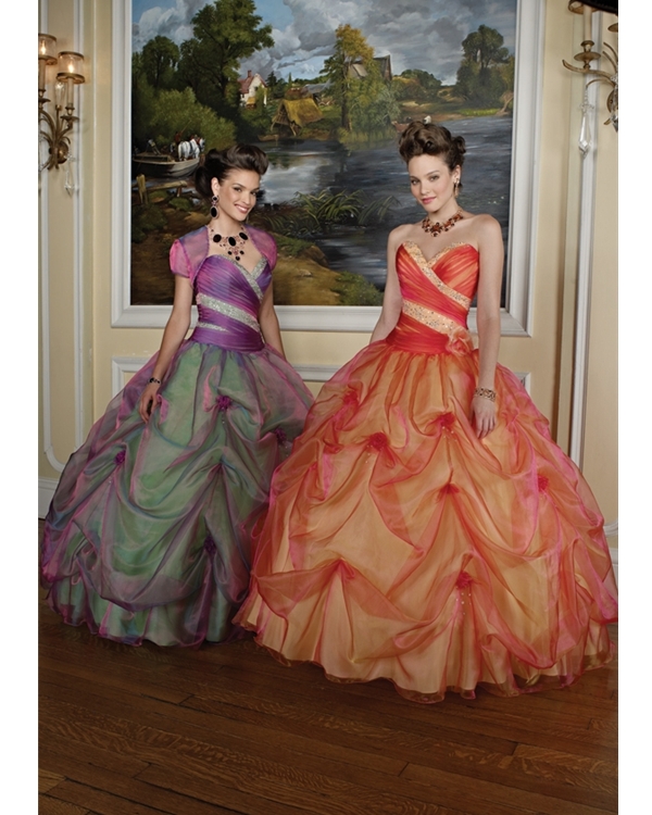 Orange Strapless And Sweetheart Floor Length Ball Gown Organza Quinceanera Dresses With Beadings