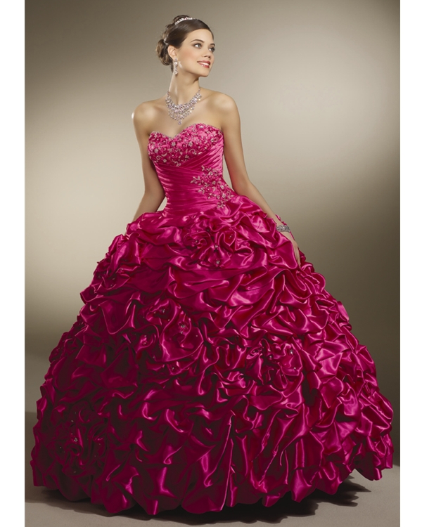 Fuchsia Ball Gown Strapless Sweetheart Floor Length Soft Satin Quinceanera Dresses With Ruffles And Embroidery