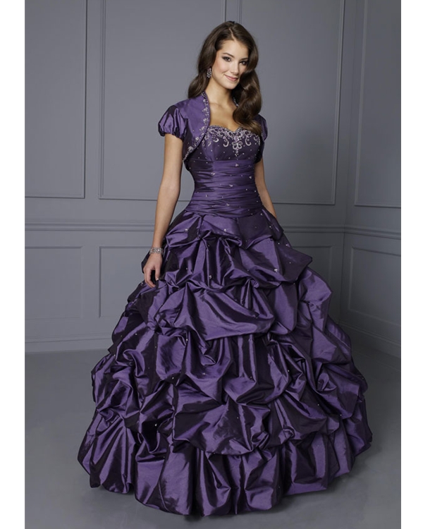 Gorgeous Sweetheart Floor Length Purple Ball Gown Taffeta Quinceanera Dresses With Beadings