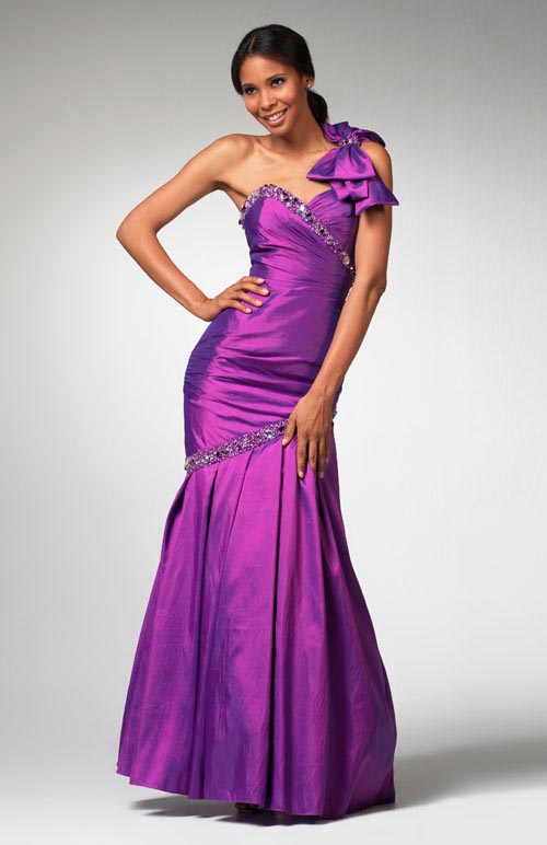 Purple Sweetheart Mermaid Floor Length Taffeta Prom Dresses With Beads And Bowknot 
