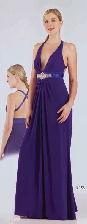 Purple Halter And Deep V Neck Cross Back Floor Length Sheath Prom Dresses With Jewel 