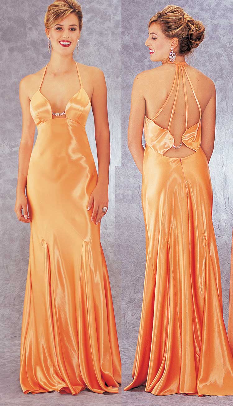 Orange Yellow V Neck Open Back Sexy Floor Length Column Prom Dresses With Beads 