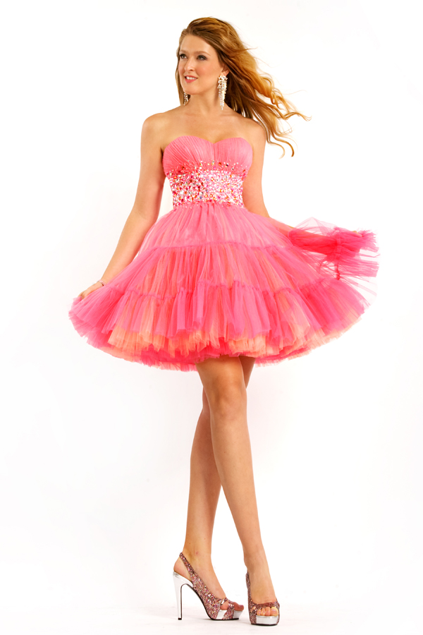 Hot Pink A Line Sweetheart Strapless Low Back Short Mini Sexy Dresses With Bead Waist