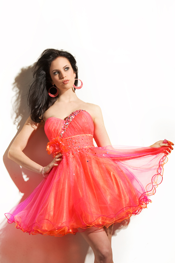 Coral Red Empire Short Mini Sweetheart Strapless Tulle Sexy Dresses With Sequins And Flower