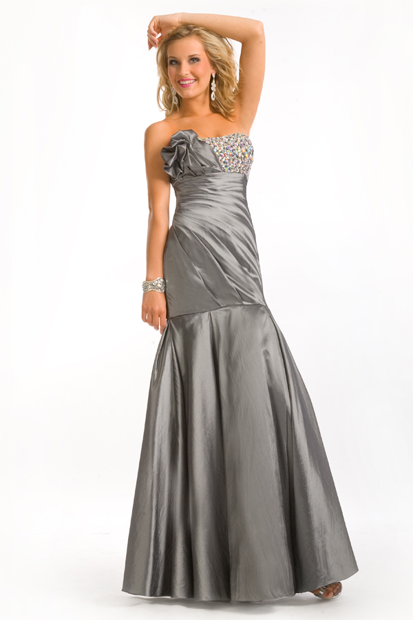 Grey Floor Length Strapless Sweetheart Mermaid Sexy Dresses With Beads And Ruches