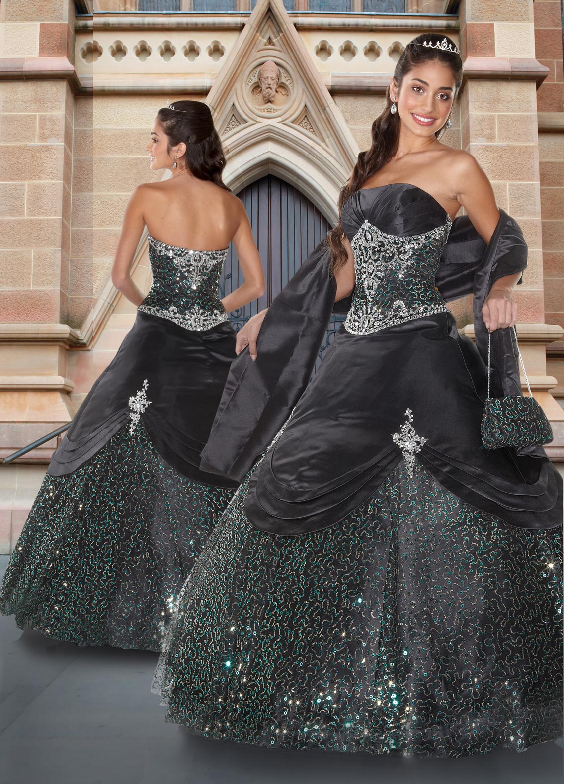 Black Ball Gown Strapless Zipper Full Length Sequin Embroidered Quinceanera Dresses