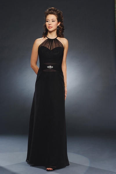 Black Column Jewel And Spagetti Straps Low Back Floor Length Chiffon Prom Dresses With Beading 