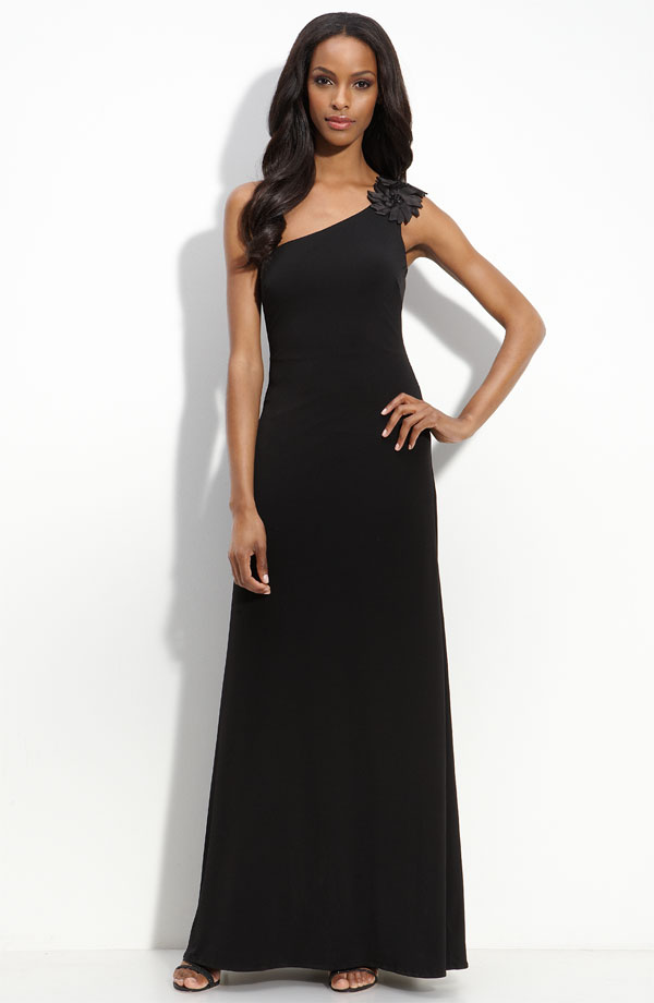 Elegant Black Column One Shoulder Ankle Length Zipper Bridesmaid Dresses