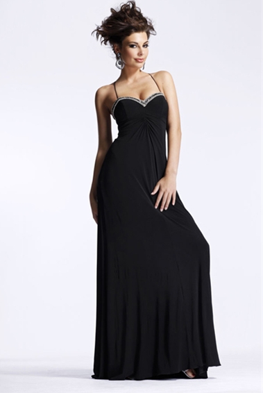 Black Empire Spaghetti Straps Sweetheart Cross Back Full Length Chiffon Celebrity Dresses With Sequins
