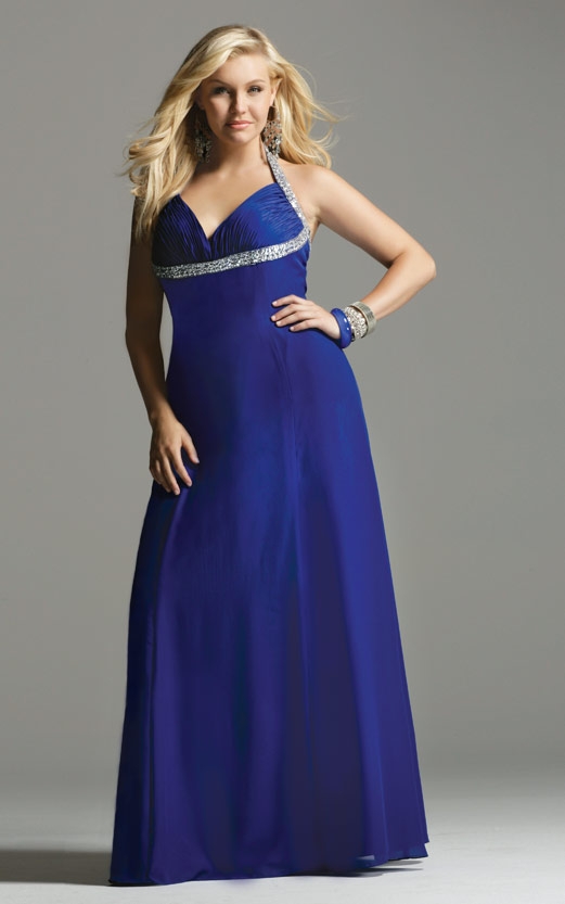 Royal Blue A Line Halter And V Neck Zipper Sequins Floor Length Evening Dresses