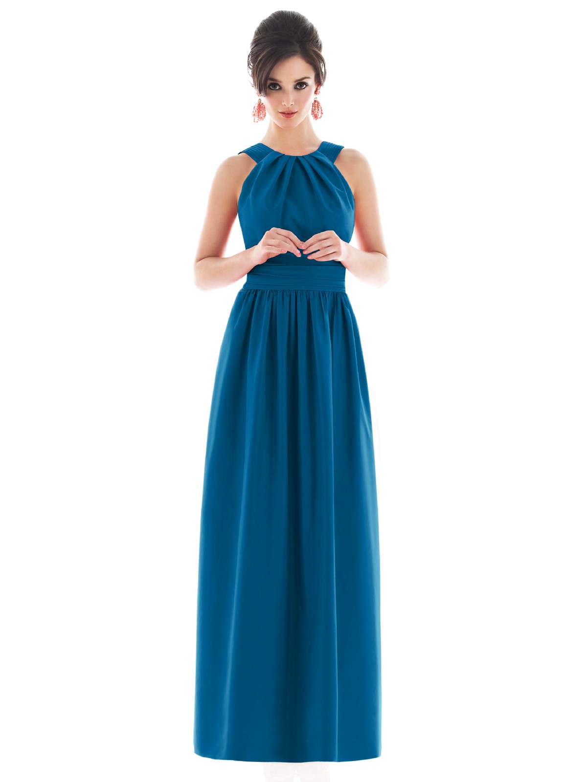 Marine Blue A Line Jewel And Sleeveless Zipper Floor Length Prom Dresses With Twist Drapes