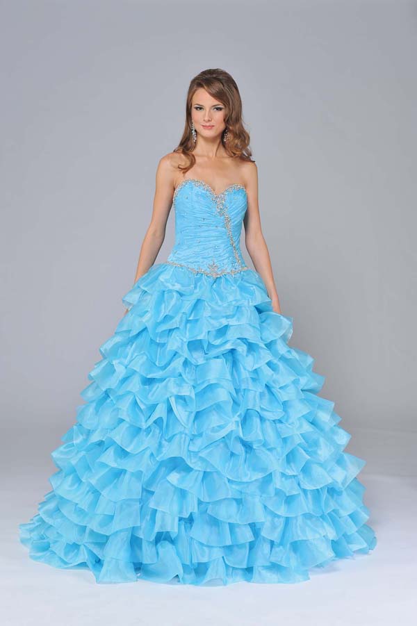 Turquoise A Line Strapless Sweetheart Zipper Beadings And Ruffles Floor Length Prom Dresses