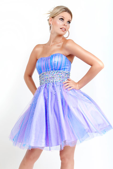 Blue And Lavender A Line Strapless Zipper Beading Tulle Short Mini Cocktail Dresses