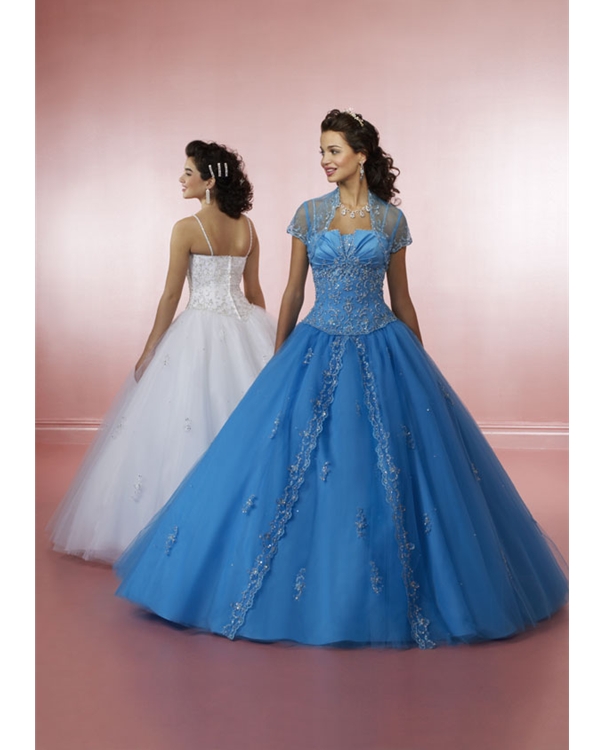 Spaghetti Straps Zipper Floor Length Embroidered Blue Ball Gown Quinceanera Dresses