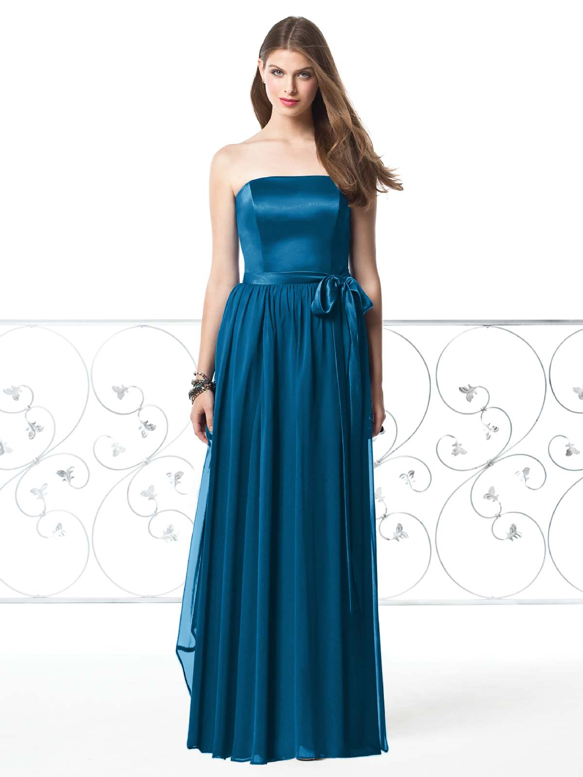 Top Sale Blue Column Strapless Zipper Floor Length Pleated Prom Dresses With Sash