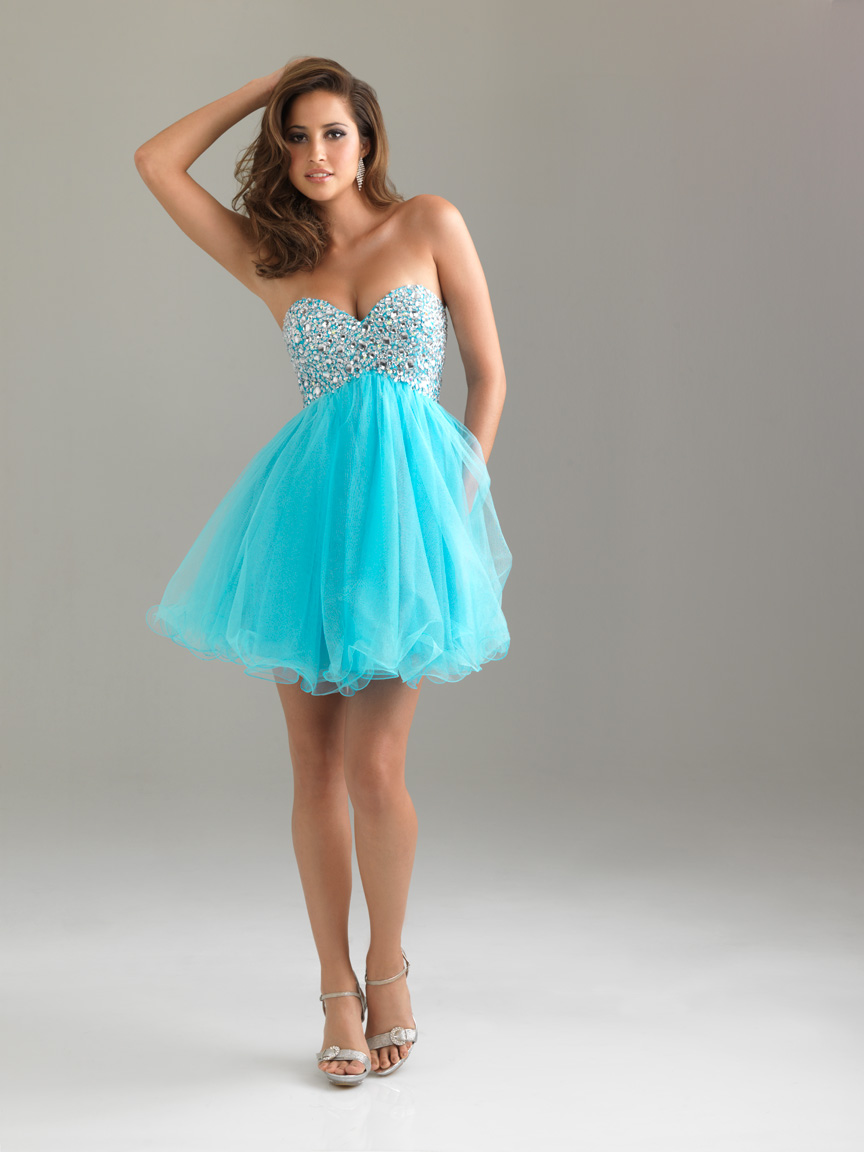 Blue Empire A Line Sweetheart Mini Length Tulle Cocktail Dresses With Beads 