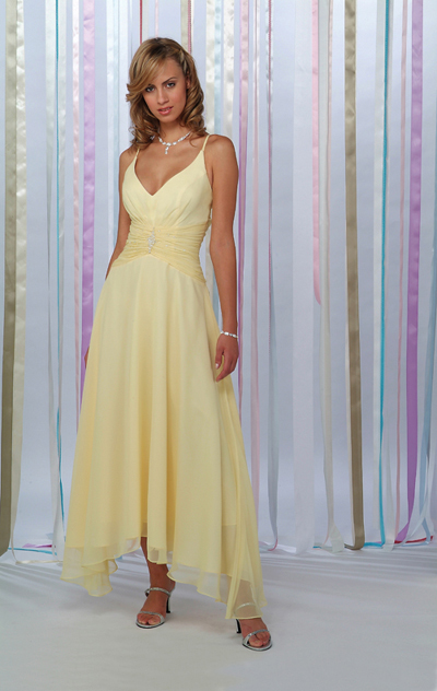 Daffodil A Line Deep V Neck And Spaghetti Straps Low Back Drapes Ankle Length Chiffon Prom Dresses