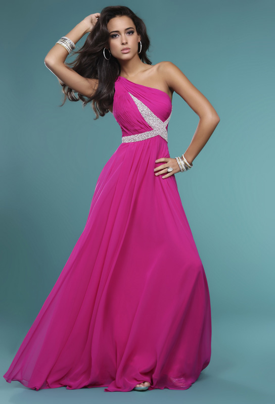 Airy Fuchsia One Shoulder Zipper Floor Length A Line Celebrity Dresses With Beading 