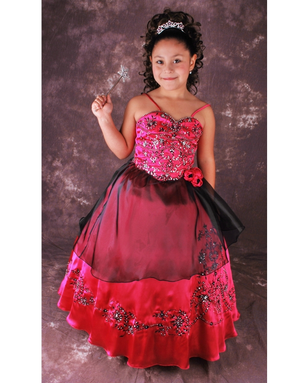 Magenta Ball Gown Spaghetti Straps Lace Up Floor Length Flower Girl Dresses With Black Embroidery And Tulle