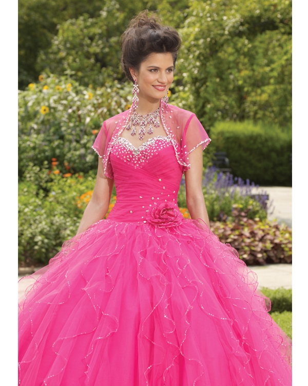 Fuchsia Ball Gown Strapless Sweetheart Lace Up Full Length Sequined Quinceanera Dresses With Flowers And Ruffles 