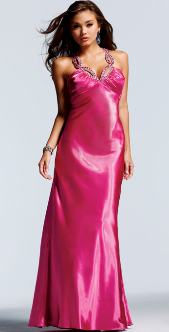 Elegant Fuchsia Empire Halter Cross Back Floor Jewel Length Evening Dresses
