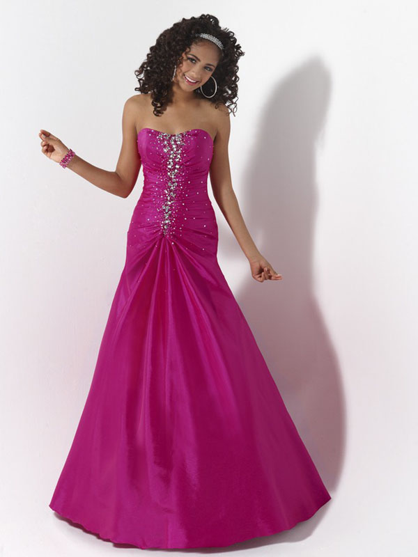 Fuchsia A Line Strapless And Sweetheart Lace Up Floor Length Prom Dresses With Sequins And Pleats